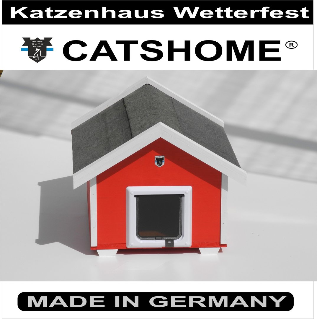 Katzenhaus SUMMER Feuerrot boden isoliert + Katzenklappe