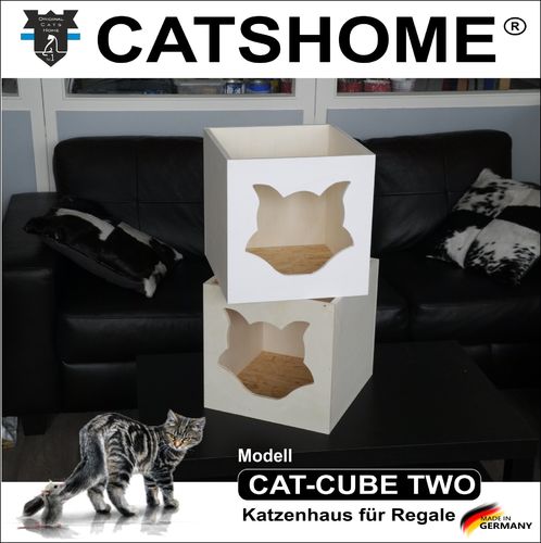 Katzenhaus Katzenmöbel Katzenwürfel Katzenbett CAT CUBE TWO Natur für innen
